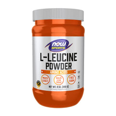 NOW Foods Leucine powder container supports lean tissue after workouts.