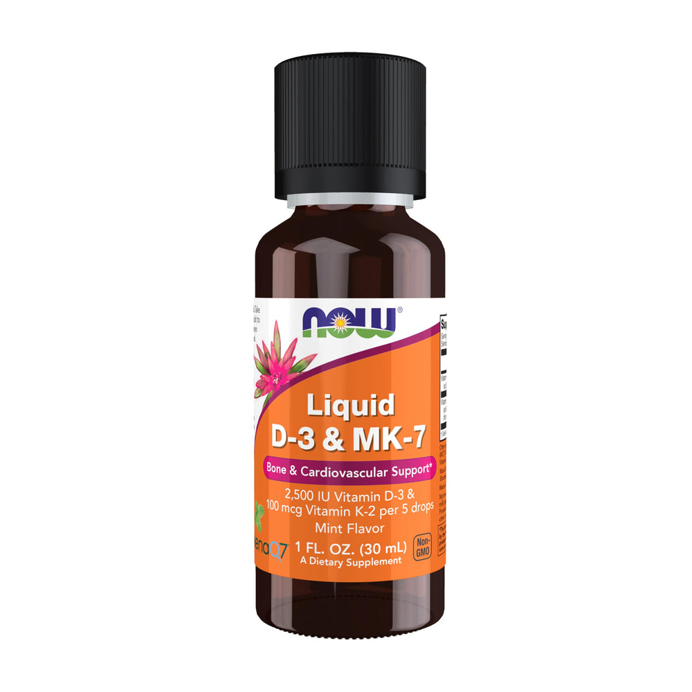 NOW Foods Liquid D3 & MK-7 mint flavor 1 oz bottle front view