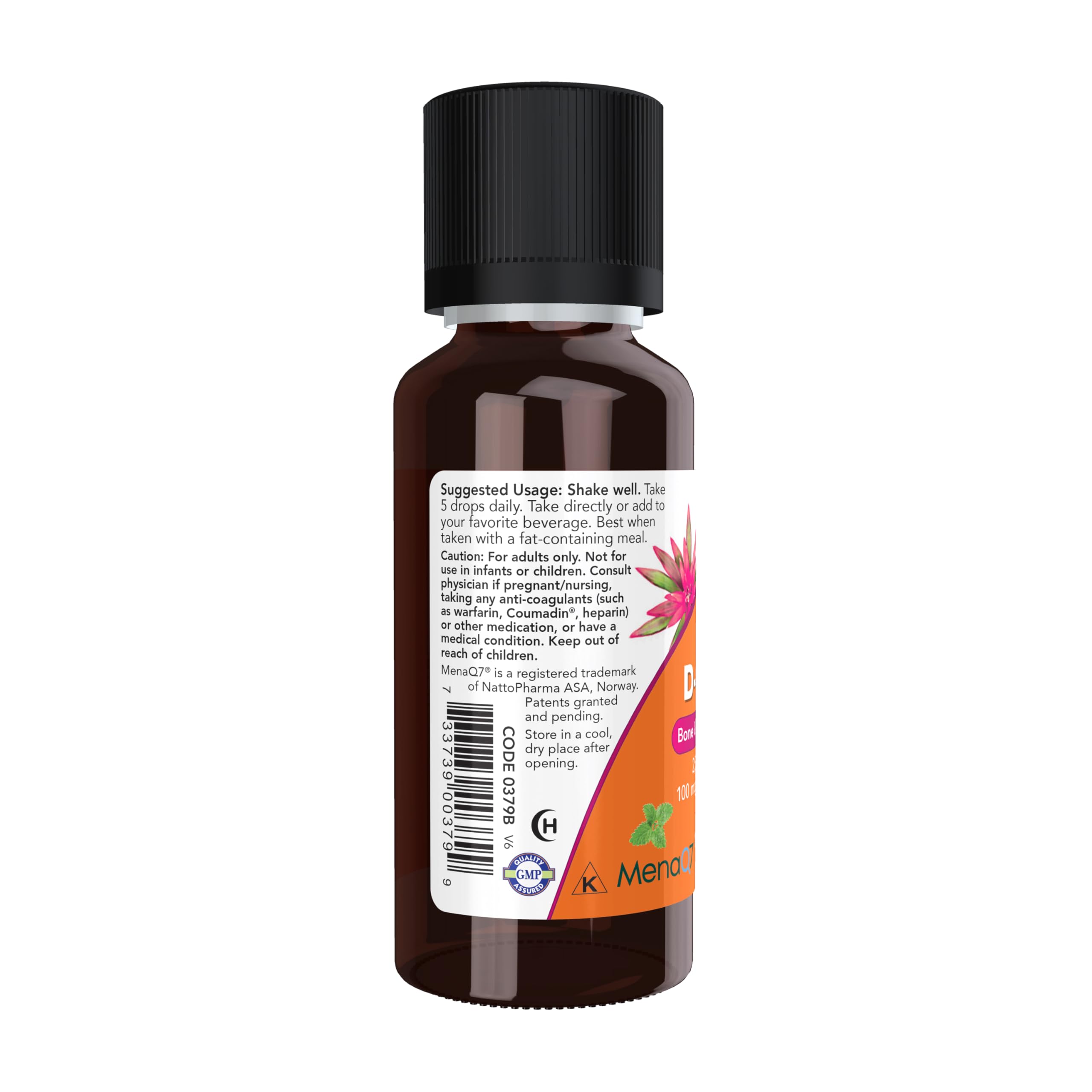 Dropper dispensing mint-flavored liquid D3 and MK-7