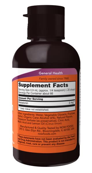 Close-up of Now Foods Liquid Melatonin bottle in a 2-pack