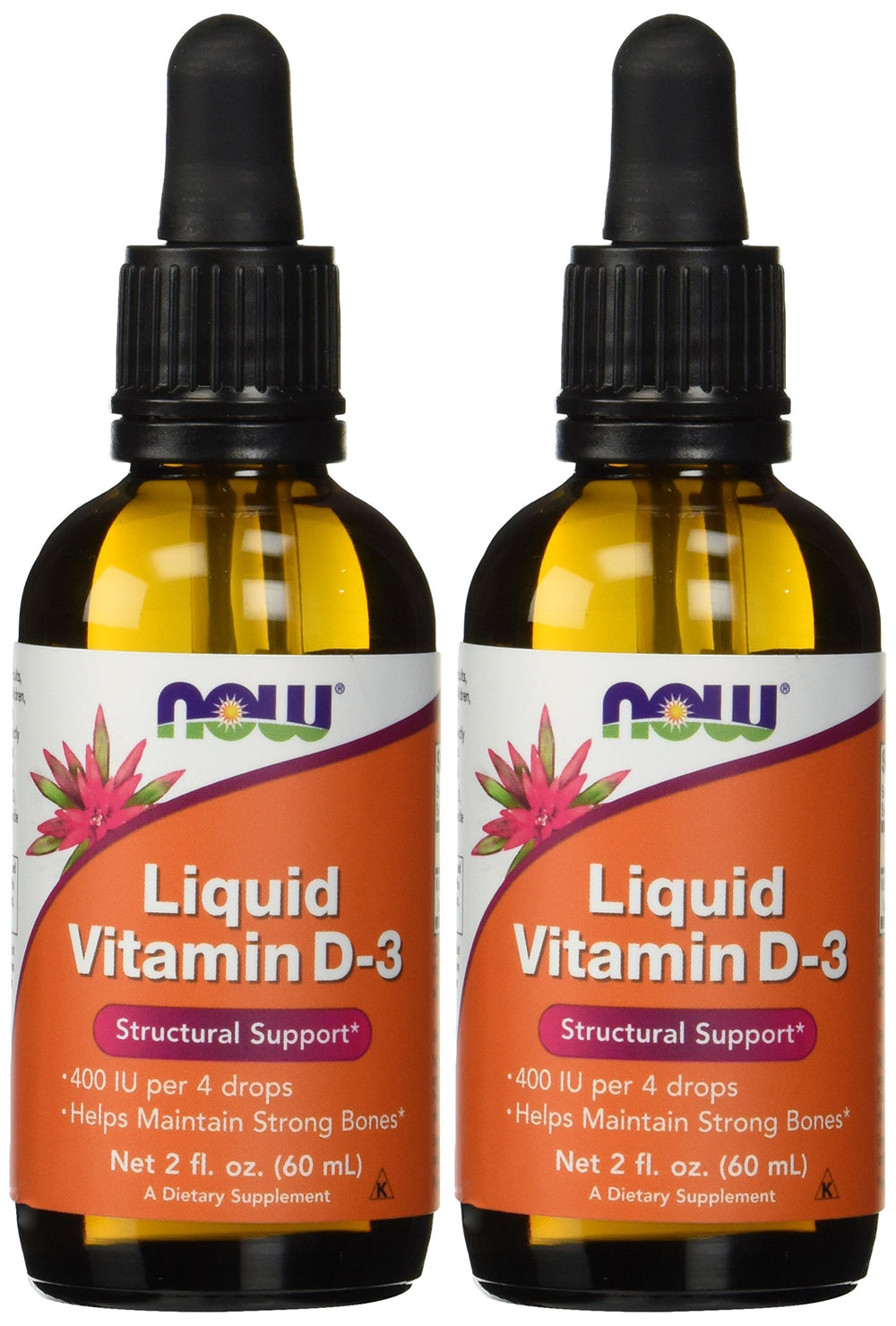 NOW Foods Liquid Vitamin D-3 400 IU Liquid Dropper, 2 fl oz – Pack of 2