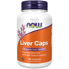 NOW Foods Liver Caps hero image with beef liver powder, milk thistle, and eleuthero