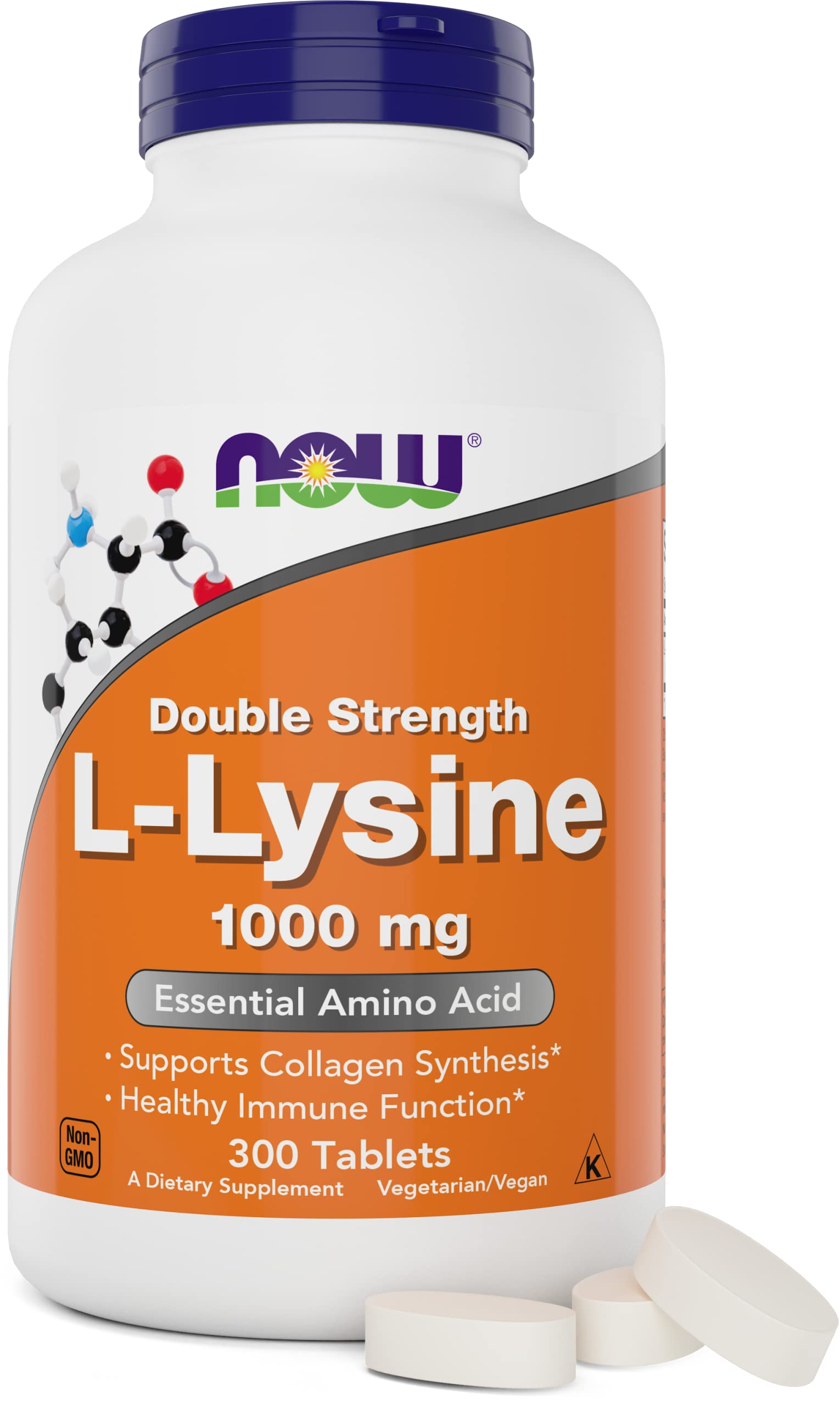 Now Foods L-Lysine 1000mg Double Strength tablets front label