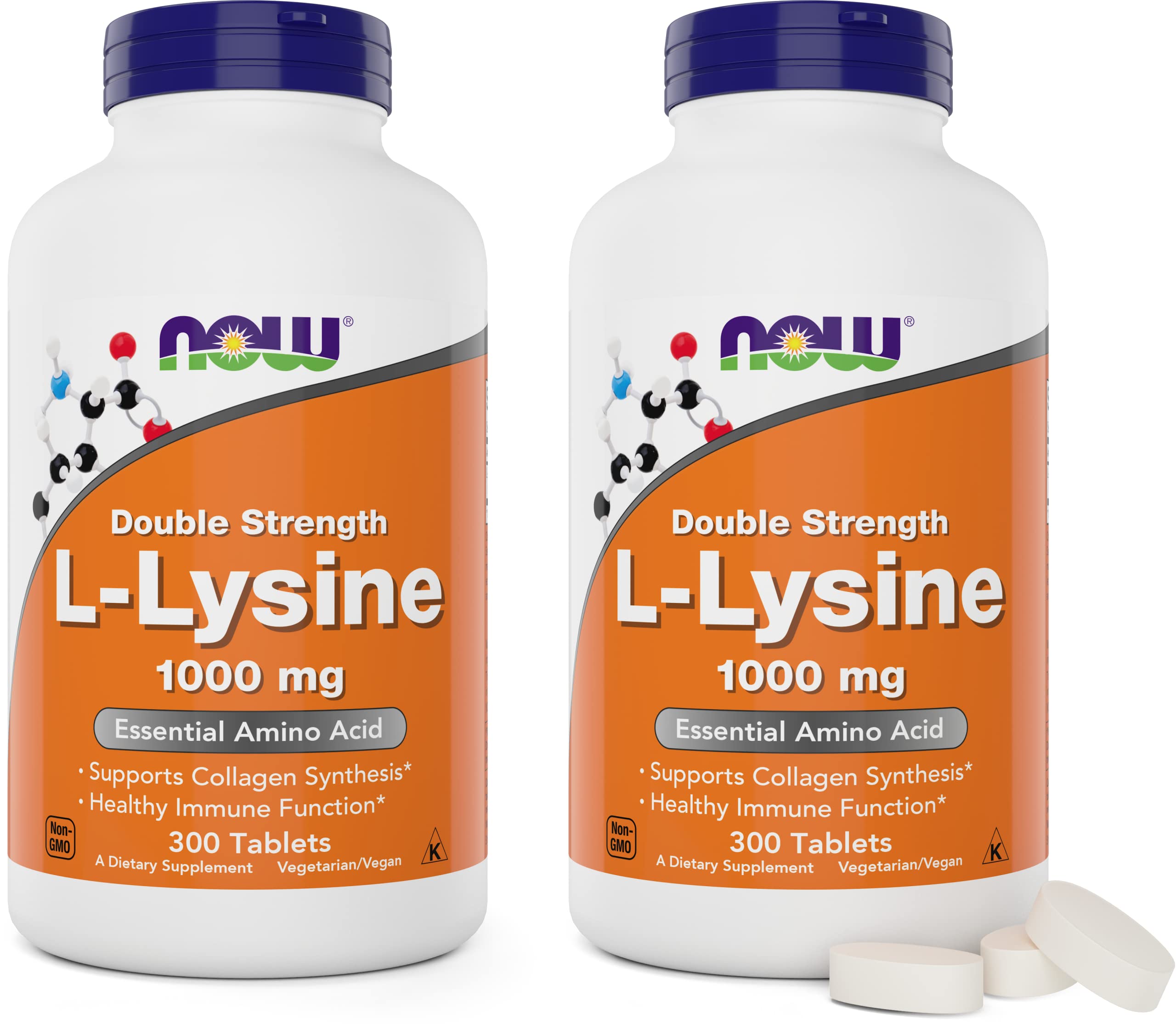 NOW Foods L-Lysine 1000mg Double Strength two-pack front view