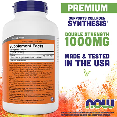 NOW Foods L-Lysine 1000mg Double Strength two-pack label and ingredients