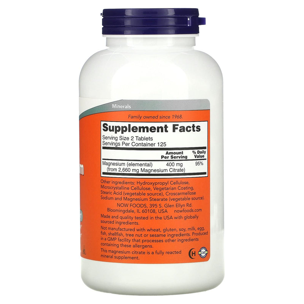 NOW Foods Magnesium Citrate 200 mg product packaging showing two bottles