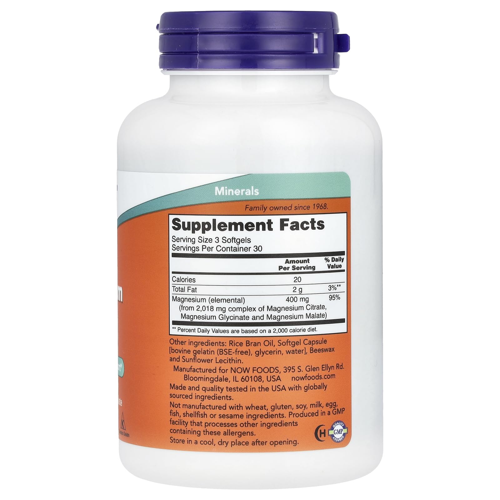 Now Foods Magnesium Citrate 90 Softgels Pack of 3 – bottle back/label image