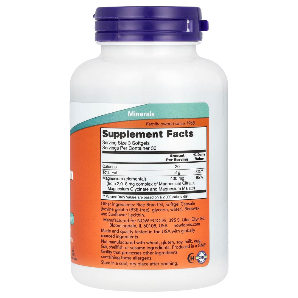 Now Foods Magnesium Citrate 90 Softgels Pack of 3 – bottle back/label image