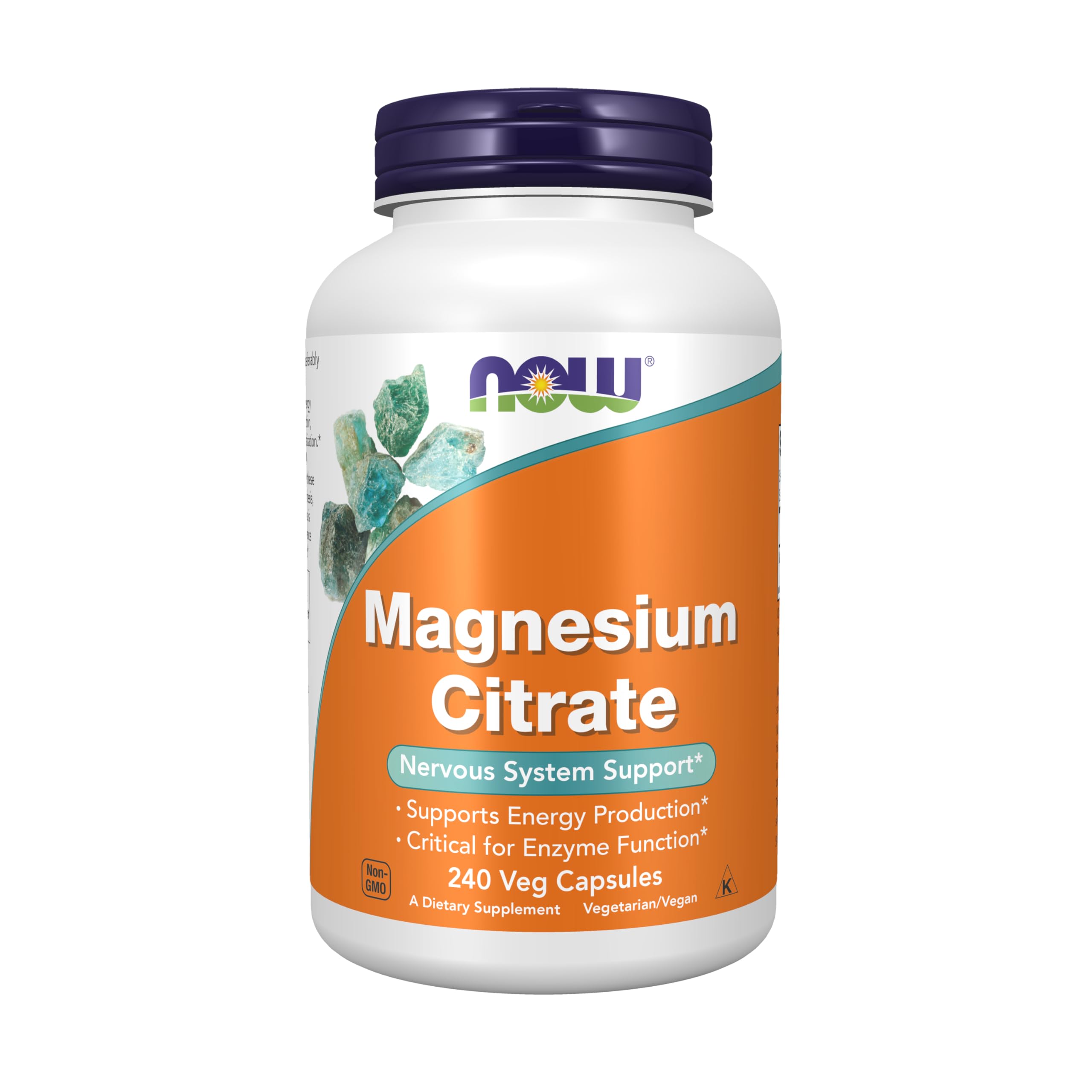 NOW Foods Magnesium Citrate bottle front with capsules, highlighting energy support potential
