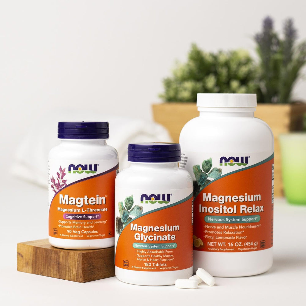 NOW Foods Magnesium Glycinate 100 mg packaging jar.