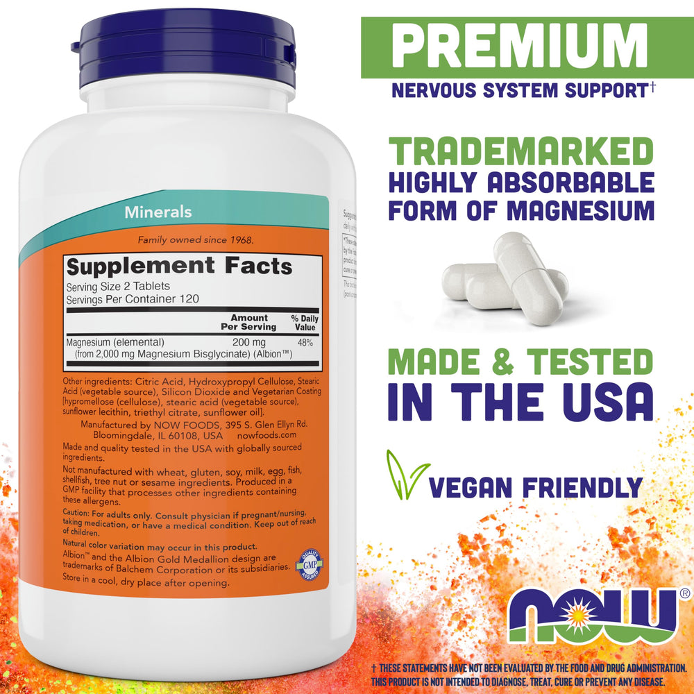 Close-up of Now Foods Magnesium Glycinate label