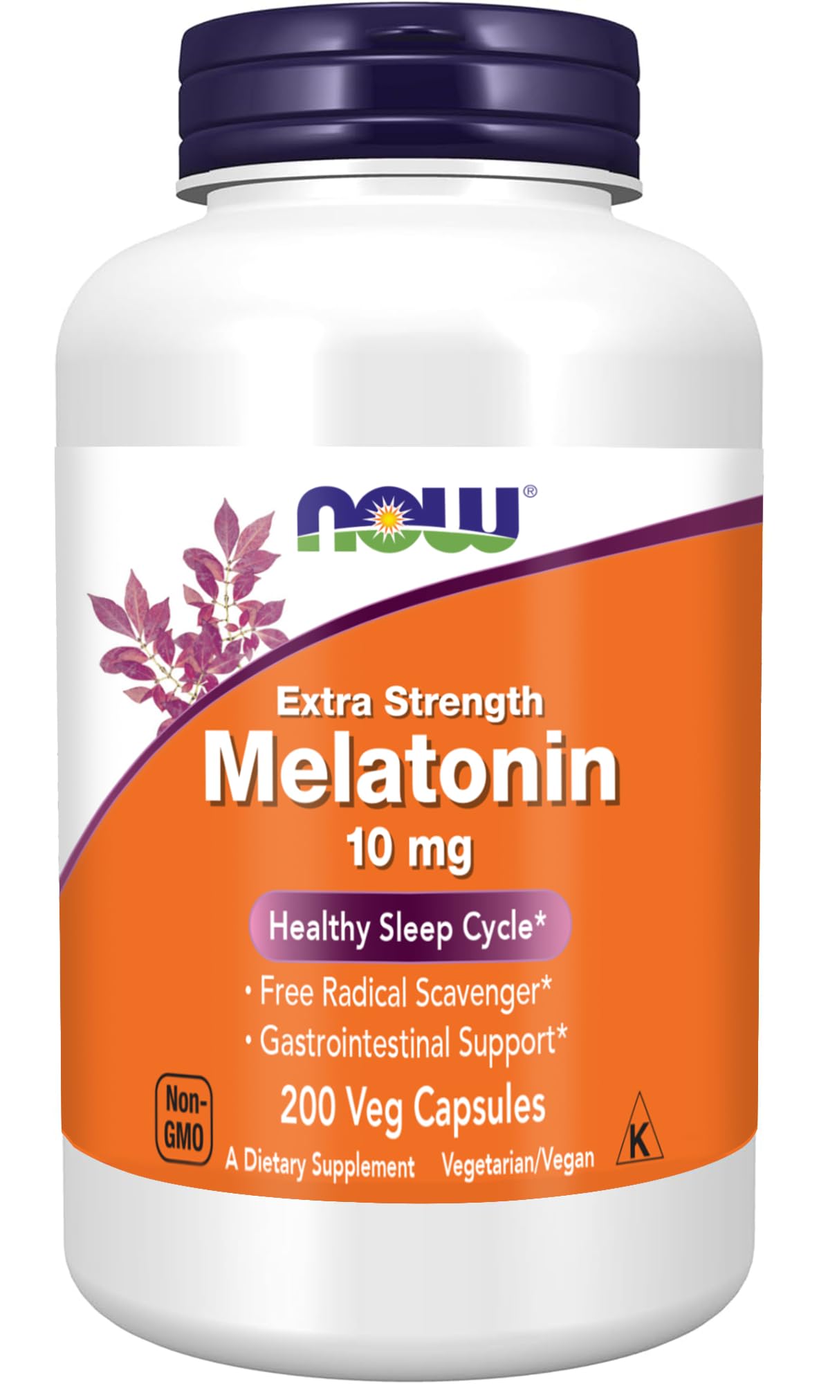 NOW Foods Melatonin 10 mg Extra Strength bottle with 200 vegan capsules