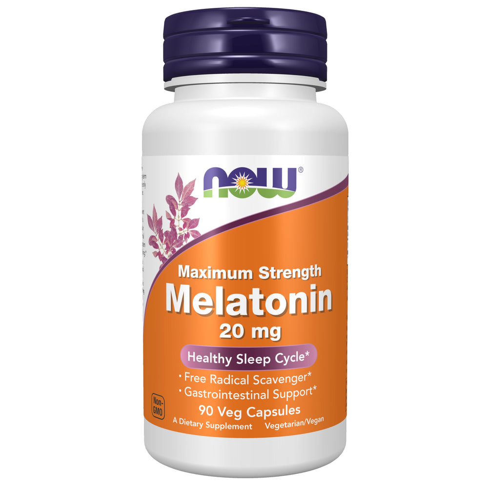 NOW Foods Melatonin 20 mg bottle label
