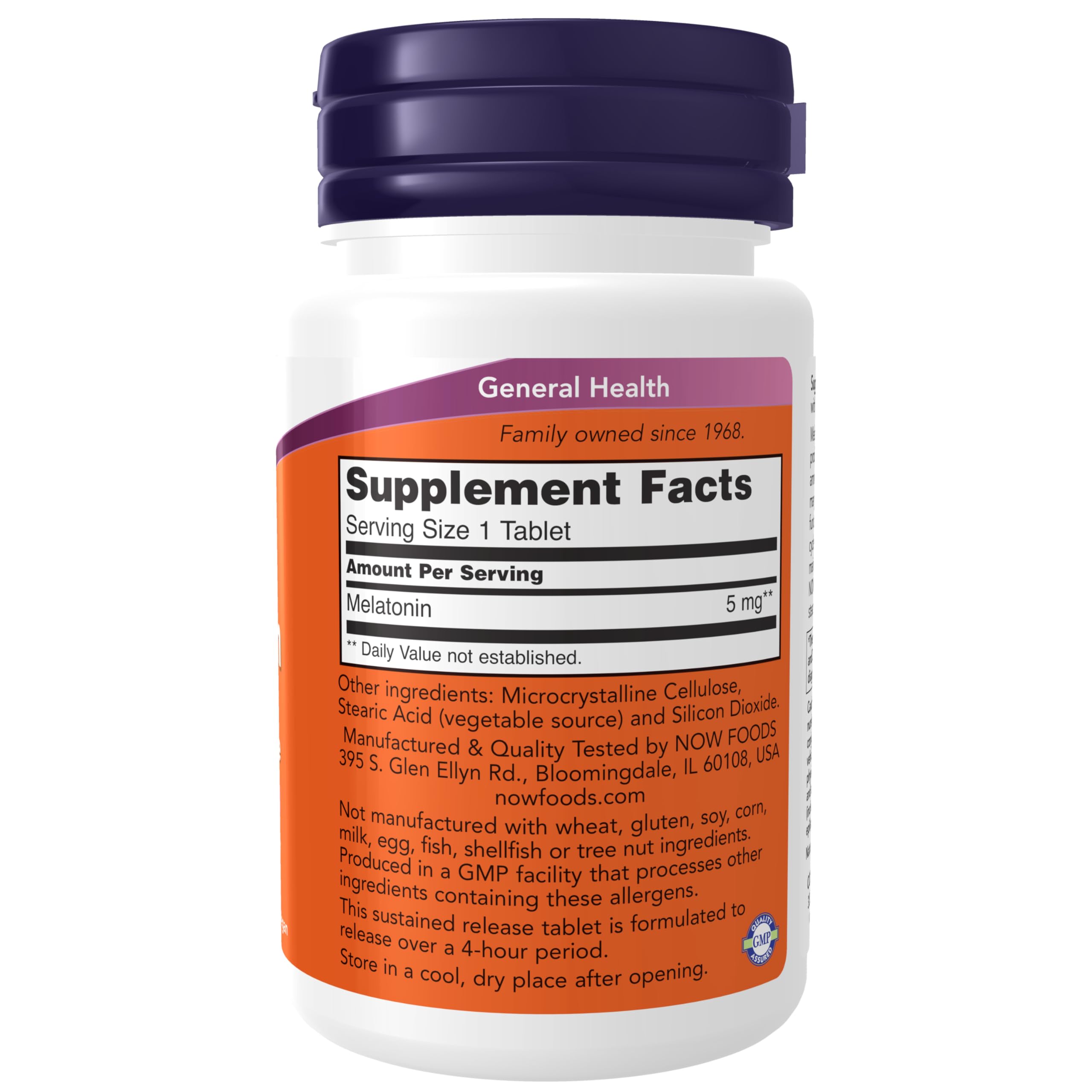 Close up of NOW Foods Melatonin Sustained Release tablets