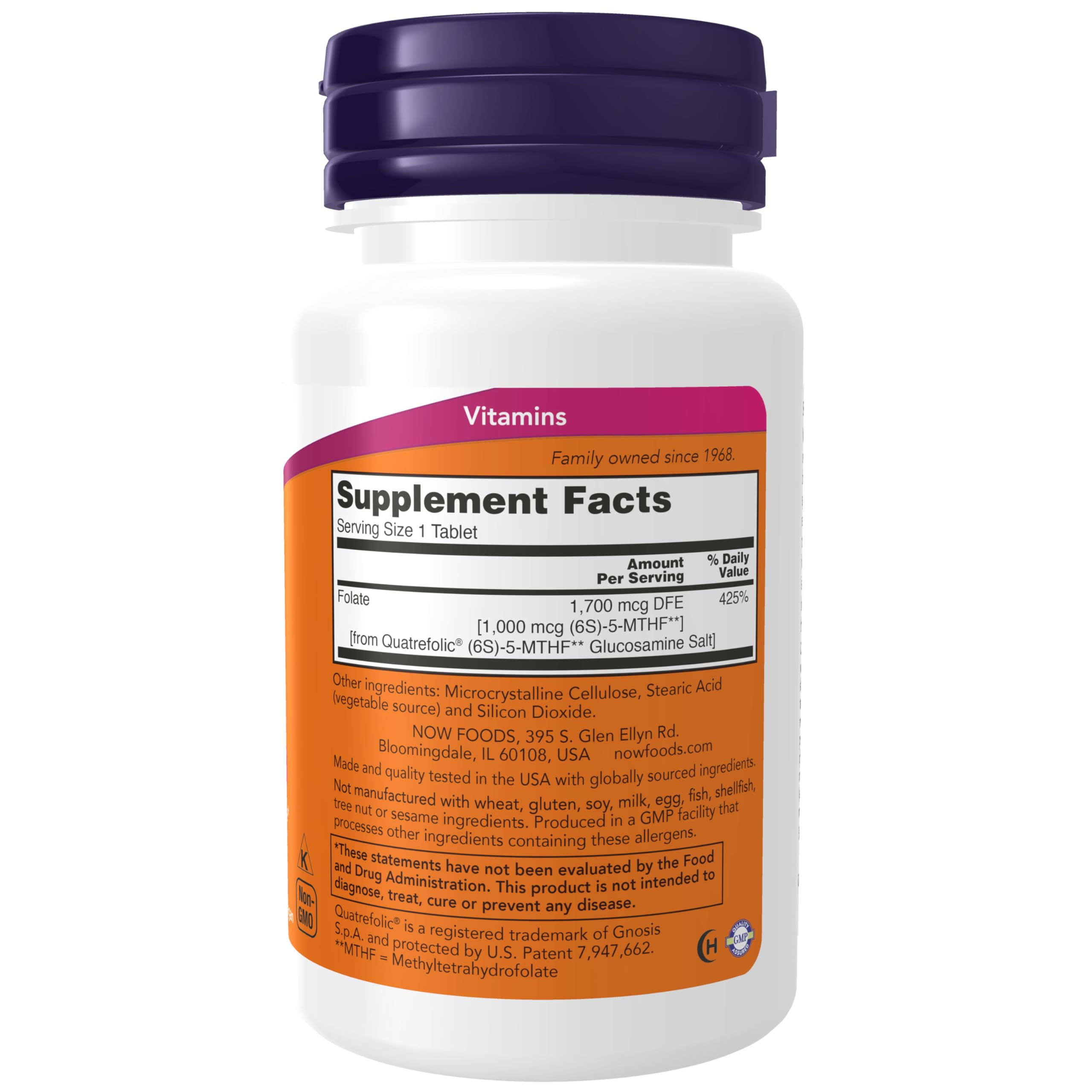Close-up of NOW Foods Methyl Folate 1,000 mcg tablets
