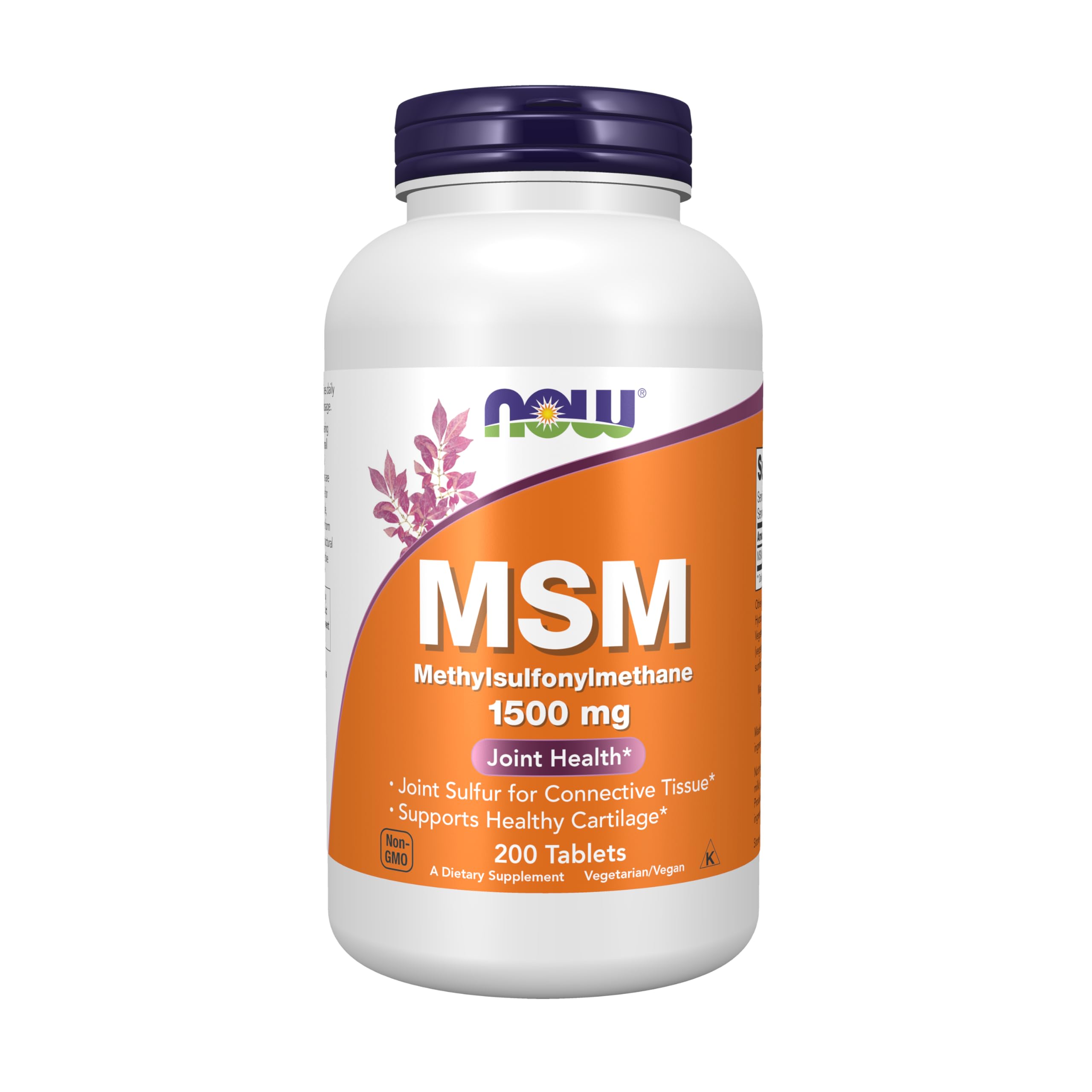 Front view of NOW Foods MSM 1,500 mg bottle