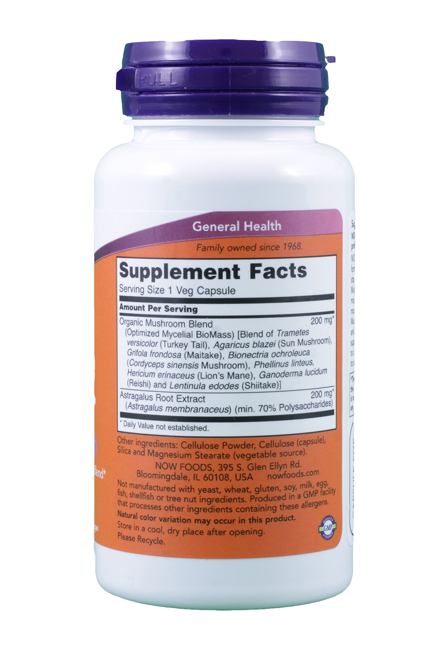 Label art showing eight-mushroom blend and astragalus root extract on Mushroom Immune Renew