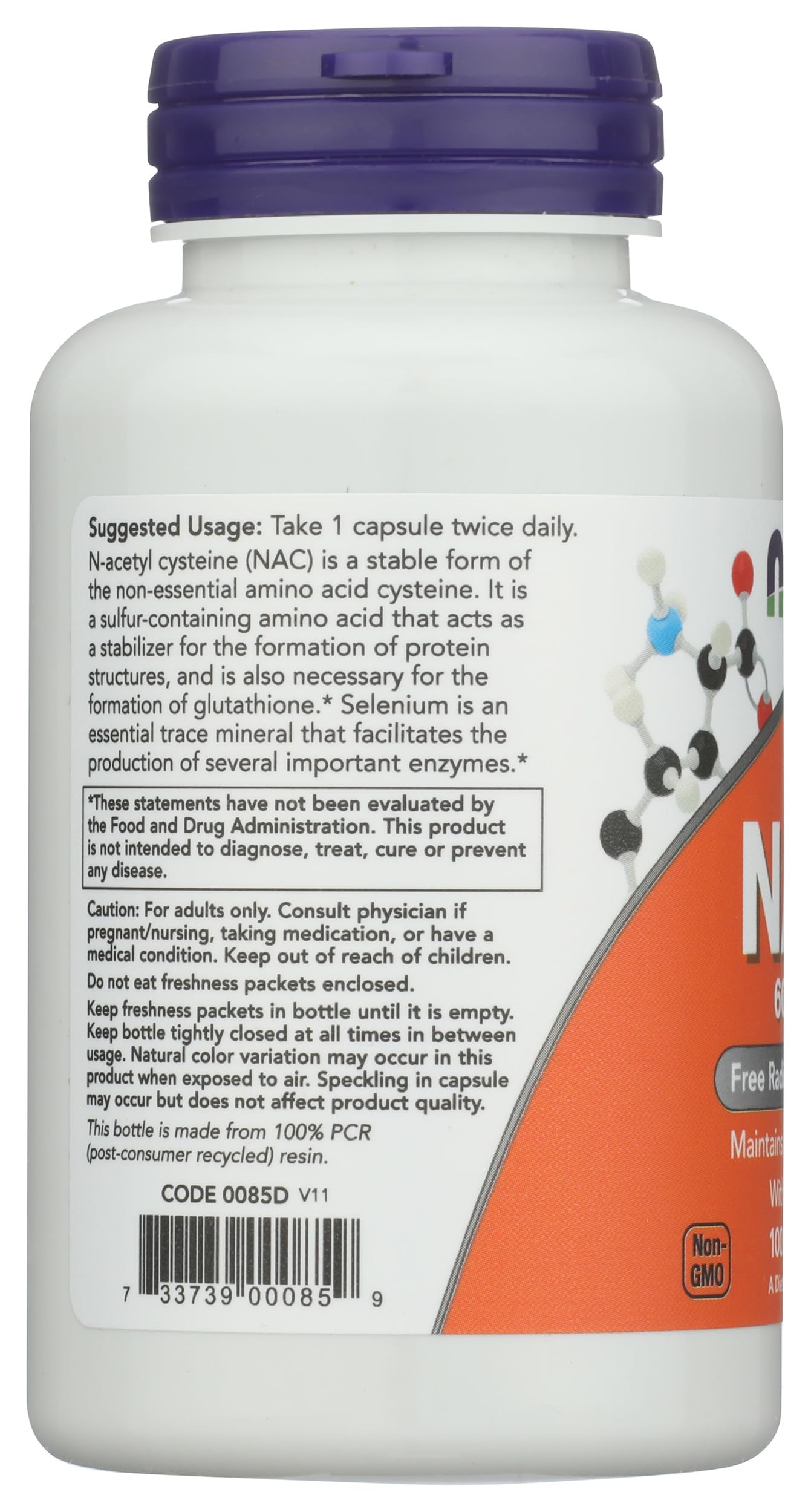 NAC 600 mg bottle with cap and label