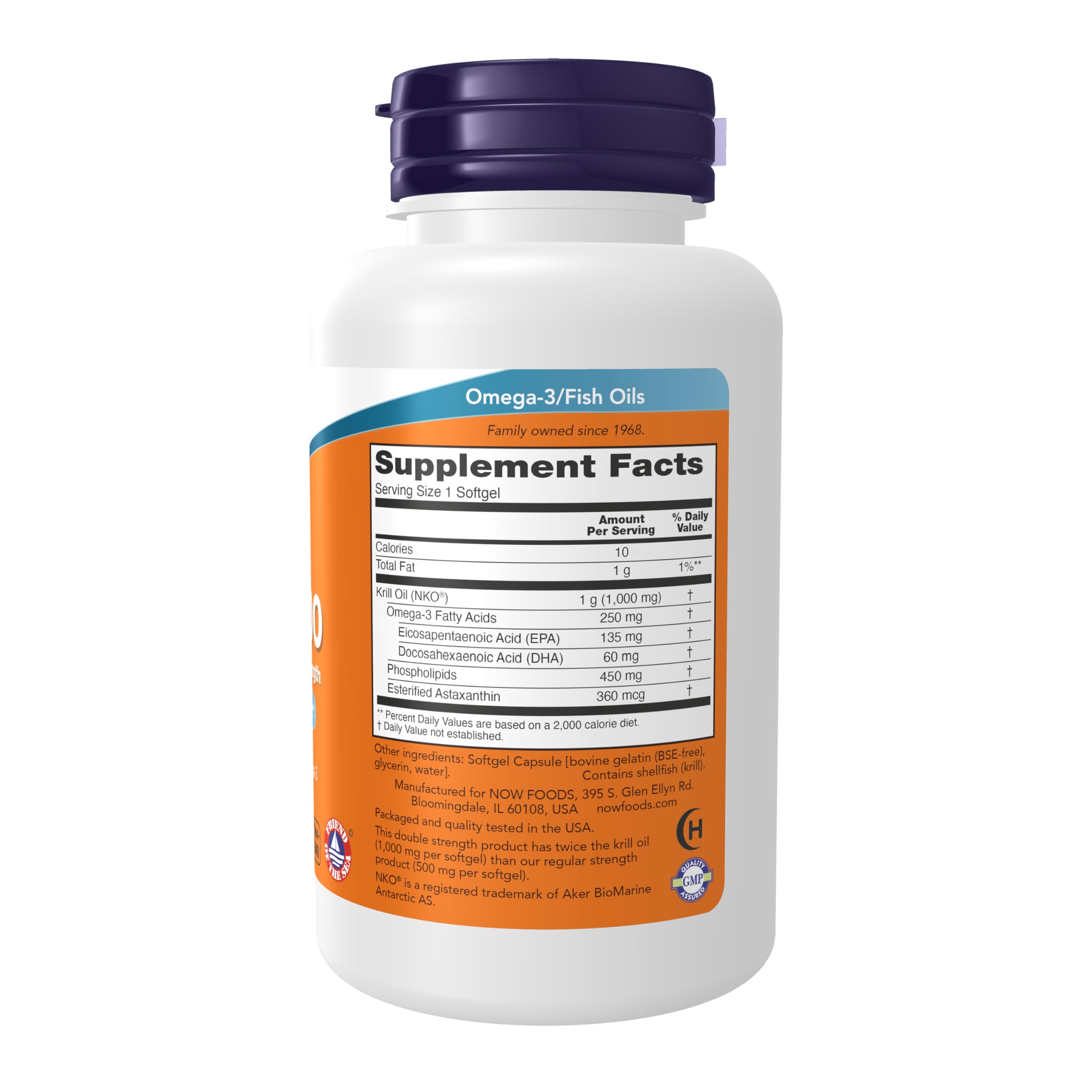 Close-up of NOW Foods Neptune Krill Oil 1000 mg softgels