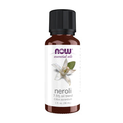 NOW Foods Neroli Oil bottle closeup for calming aromatherapy sessions