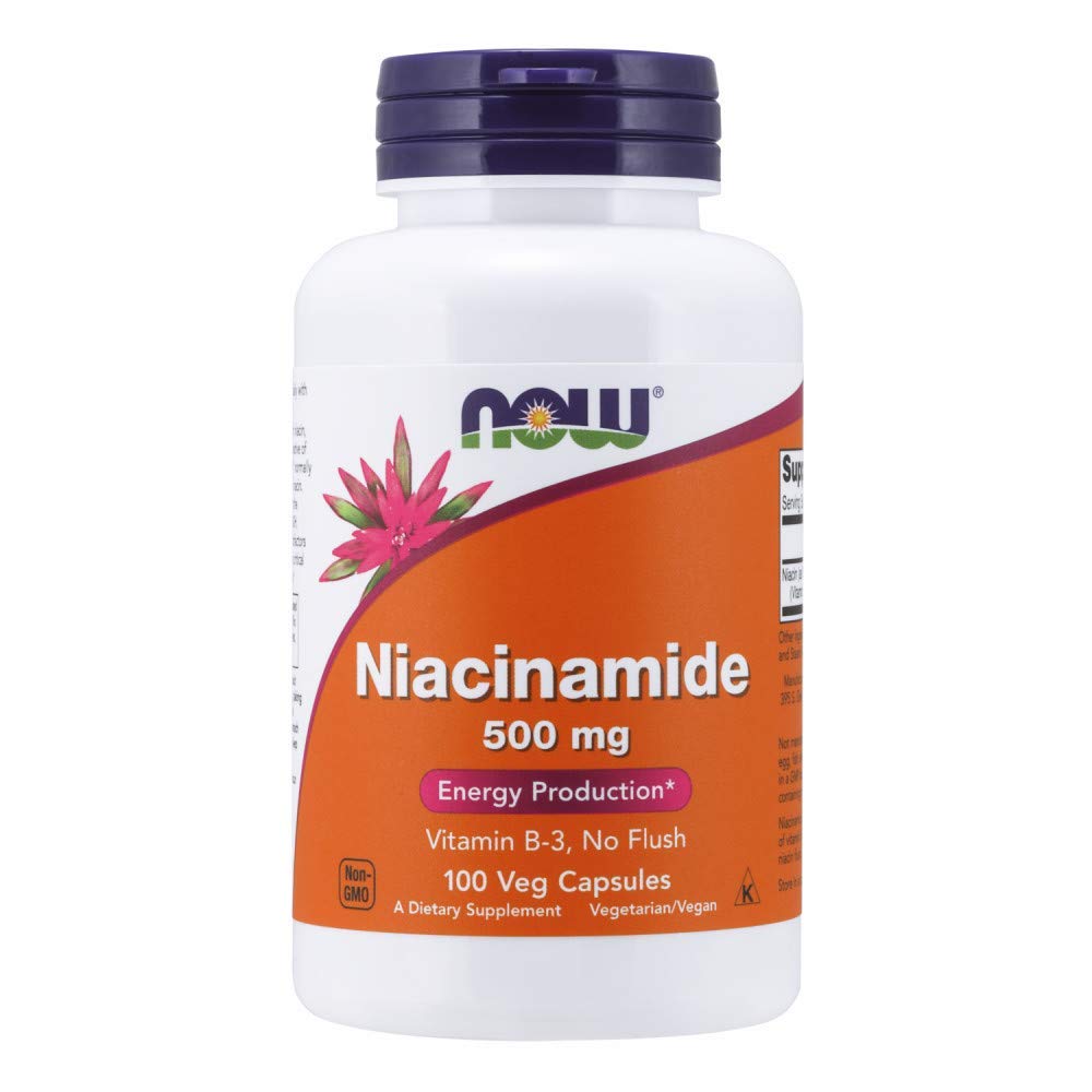 NOW Foods Niacinamide 500mg Vitamin B-3 capsules bottle and label