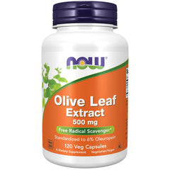 NOW Foods Olive Leaf Extract 500 mg bottle with 120 vegan capsules