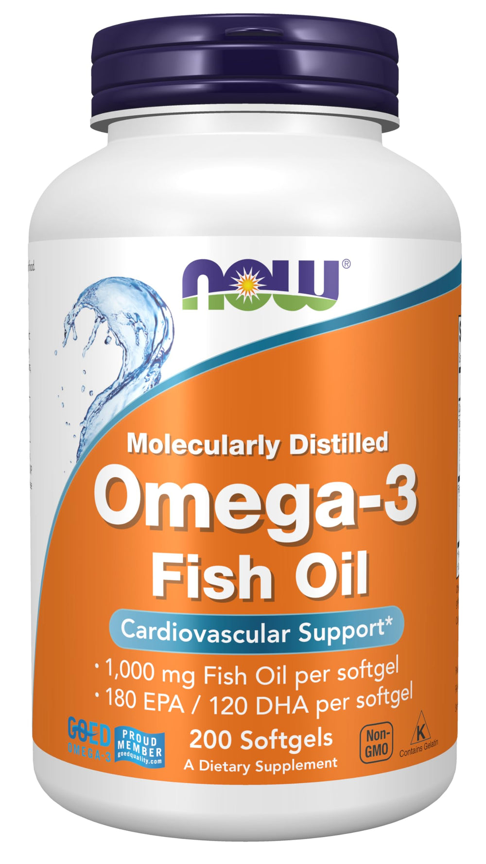 NOW Foods Omega-3 180 EPA 120 DHA bottle label close-up