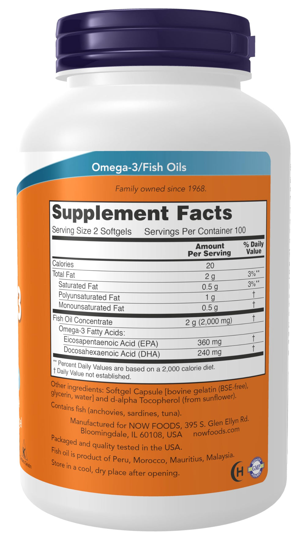 NOW Foods Omega-3 180 EPA 120 DHA bottle with cap