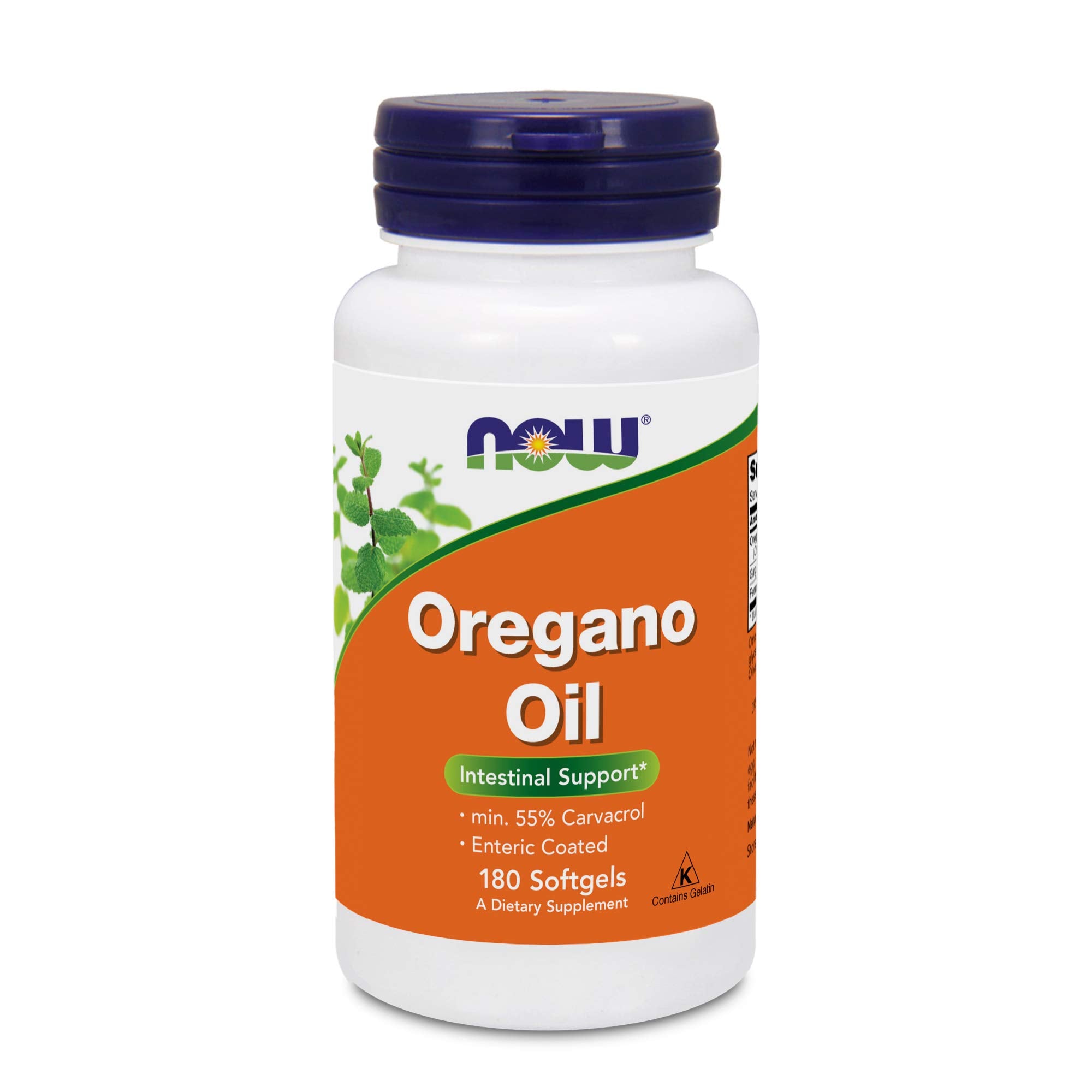 Now Foods Oregano Oil bottle with 55% Carvacrol, 181 mg per softgel