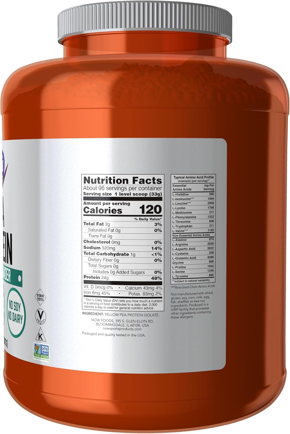 NOW Foods pea protein scoop highlighting convenient serving for post-workout shakes