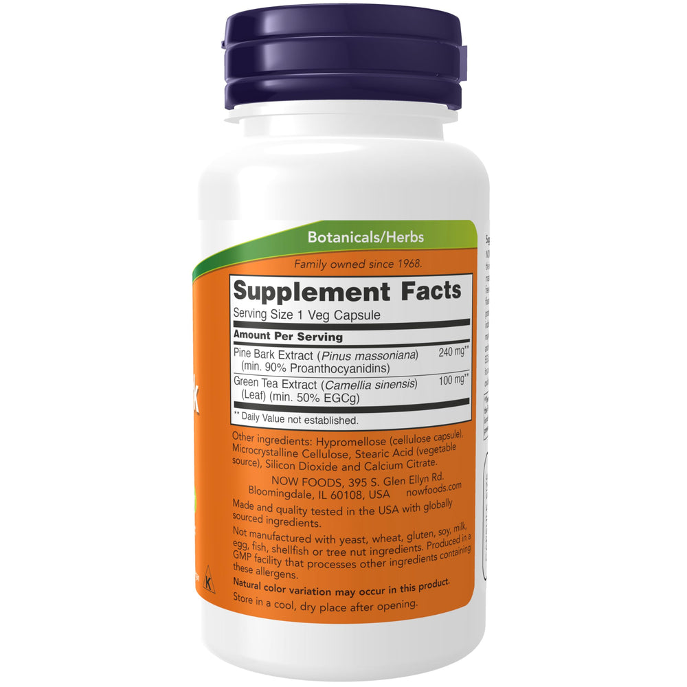 Pine bark extract 90% OPC capsules close-up