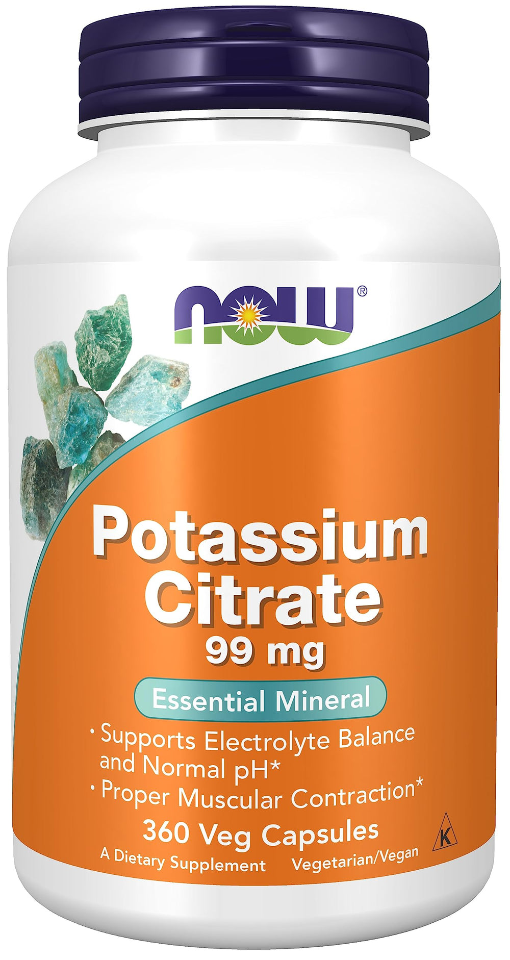 NOW Foods Potassium Citrate 99 mg 360 Veggie Capsules bottle front