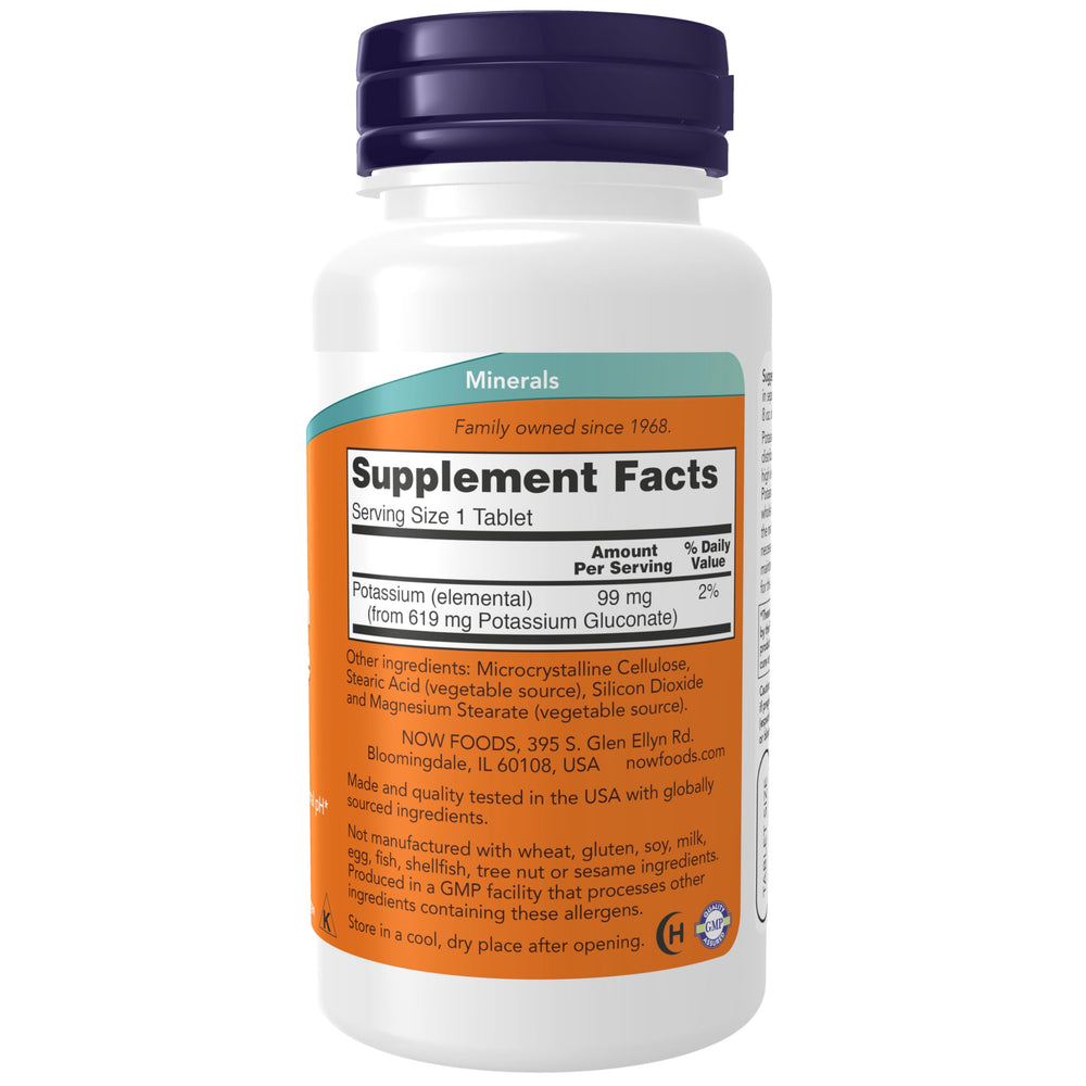 NOW Foods Potassium Gluconate 99 mg bottle and packaging label