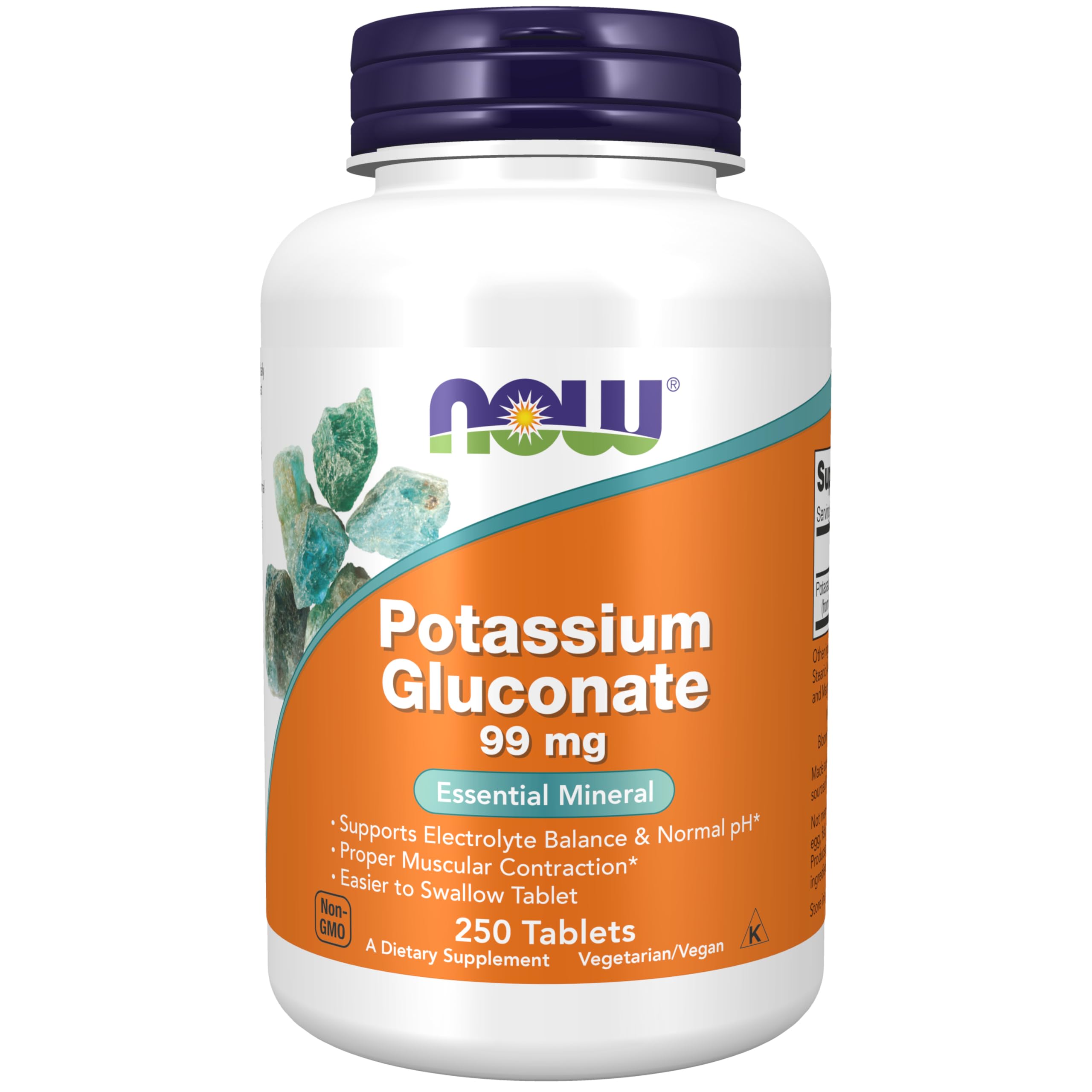 NOW Foods Potassium Gluconate 99 mg 250 tablets - bottle front