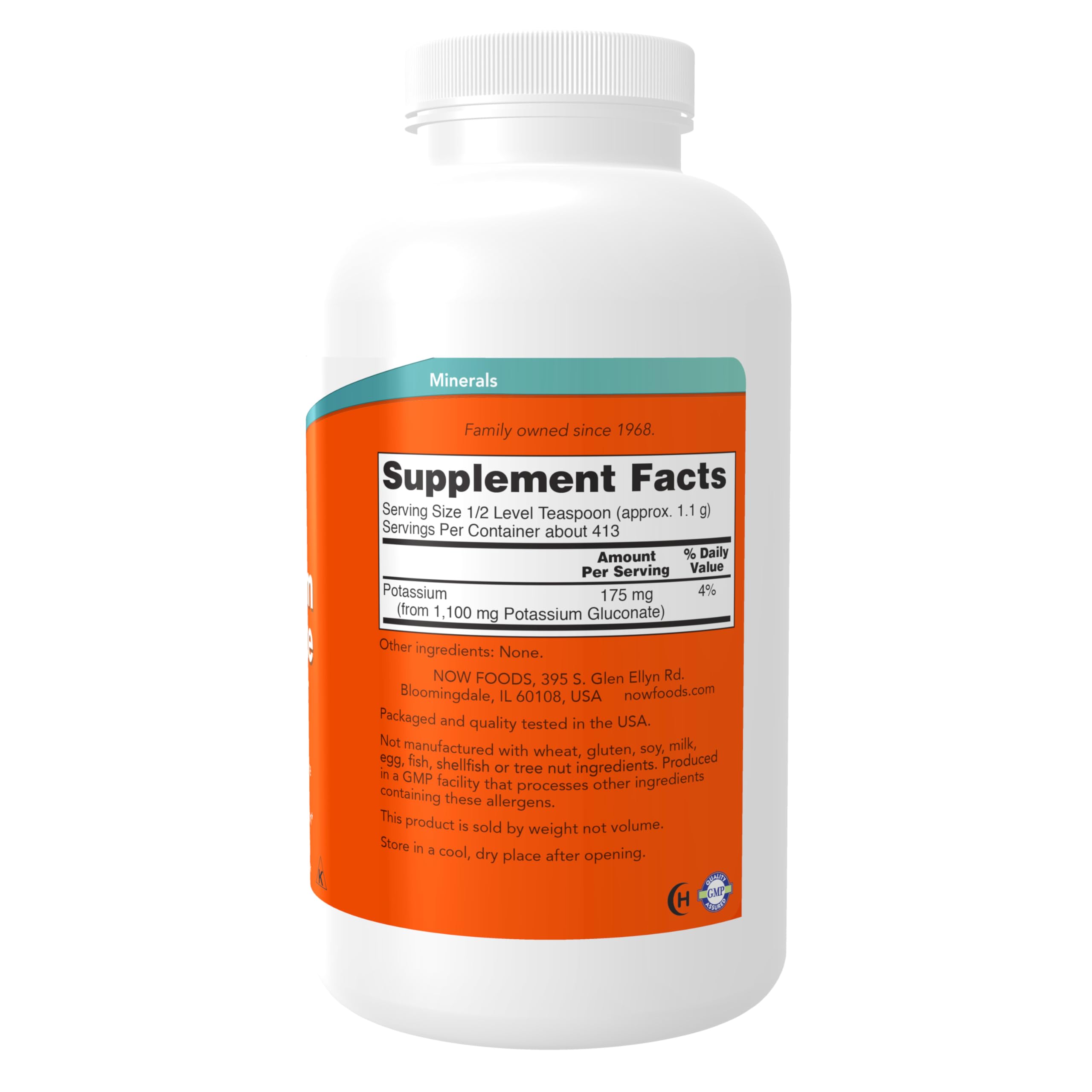 Potassium Gluconate powder packaging and label