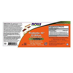 Now Foods Probiotic-10 25 Billion CFU two bottles - product label close-up