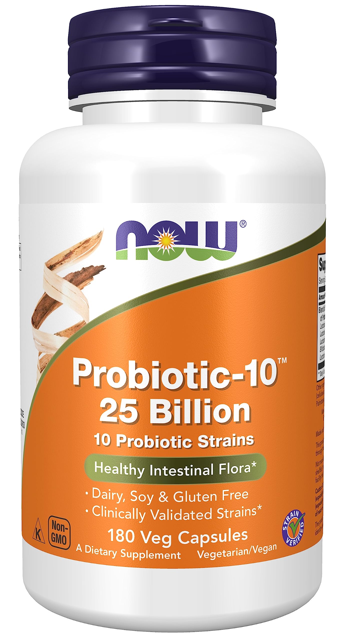 NOW Foods Probiotic-10 bottle with 25 Billion CFU and 180 vegan capsules