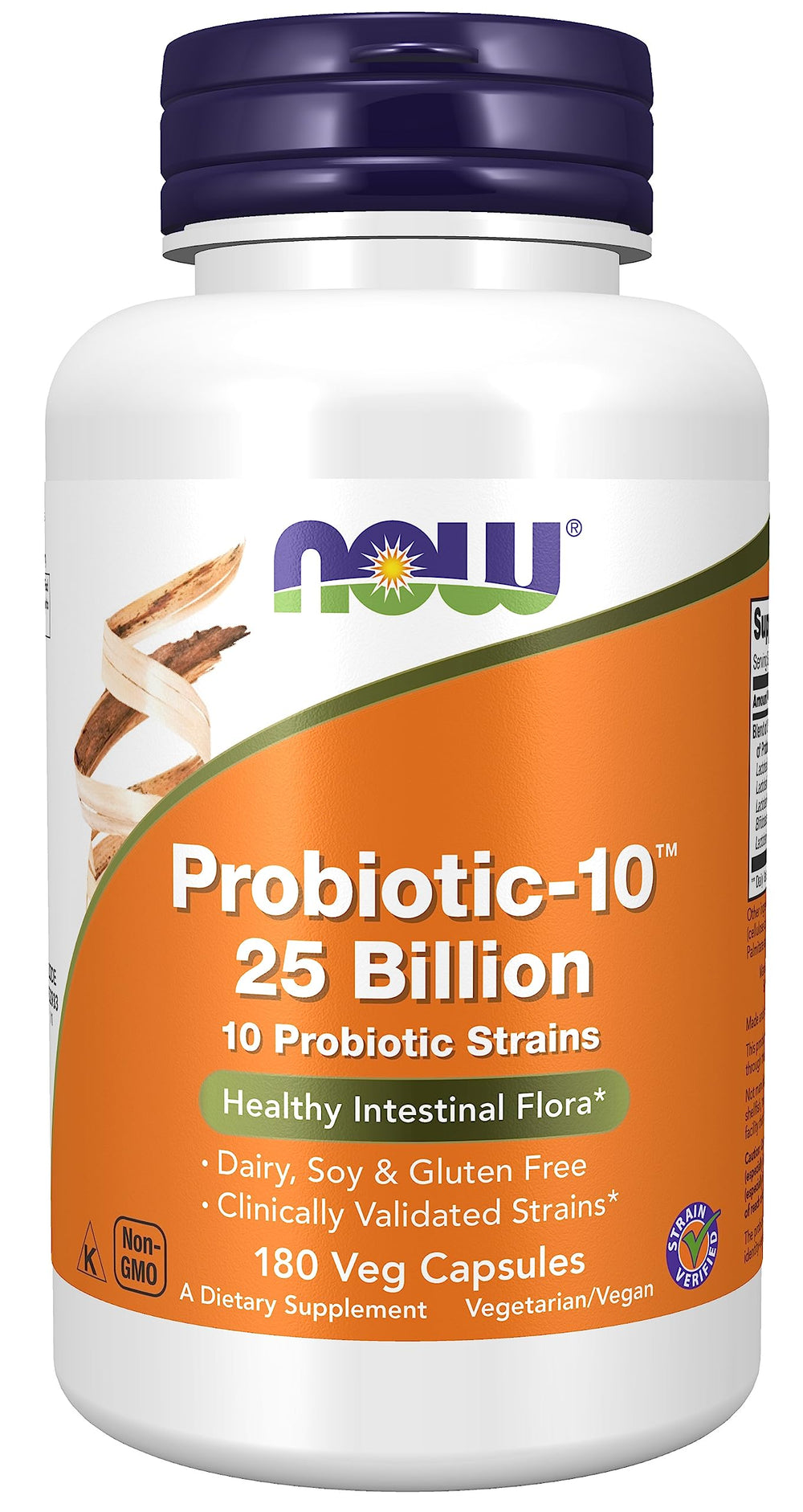 NOW Foods Probiotic-10 bottle with 25 Billion CFU and 180 vegan capsules