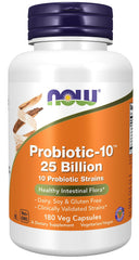 NOW Foods Probiotic-10 bottle with 25 Billion CFU and 180 vegan capsules