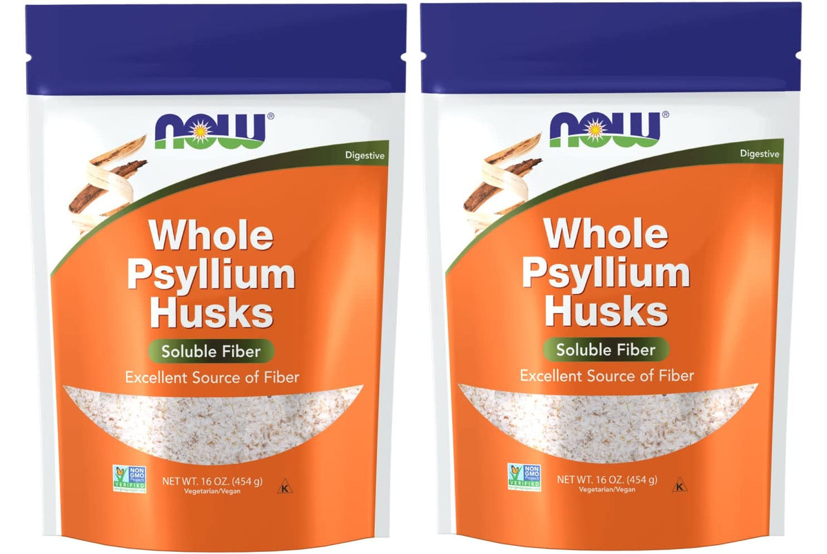 NOW Foods Psyllium Husks Whole 16 oz Pack of 2 - front view