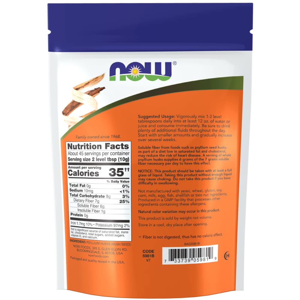 NOW Foods Psyllium Husks Whole 16 oz Pack of 2 - product label