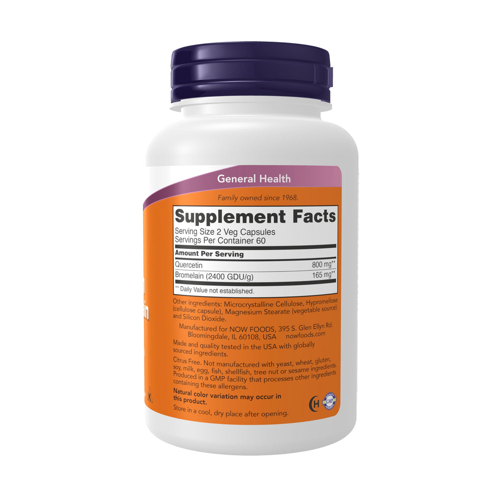 NOW Foods Quercetin with Bromelain bottle front for convenient daily supplementation