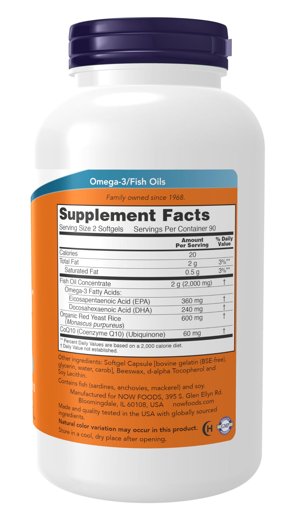 NOW Foods Red Omega Red Yeast Rice ingredients show citrinin-free formulation