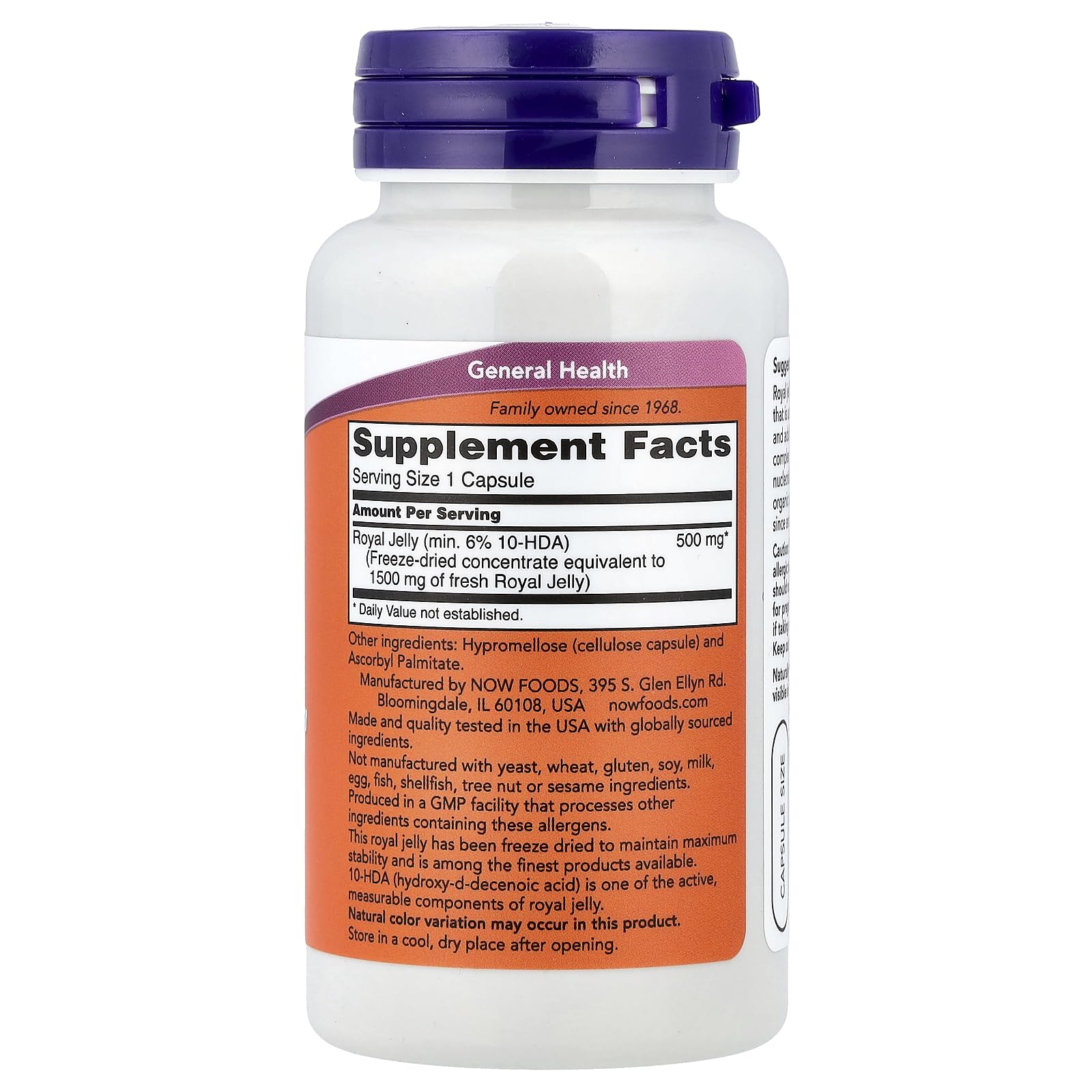NOW Foods Royal Jelly 1500 mg capsules bottle close-up
