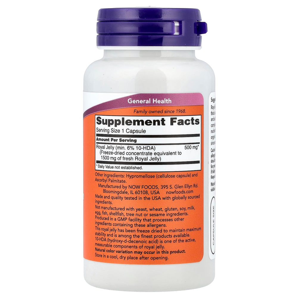 NOW Foods Royal Jelly 1500 mg capsules bottle close-up
