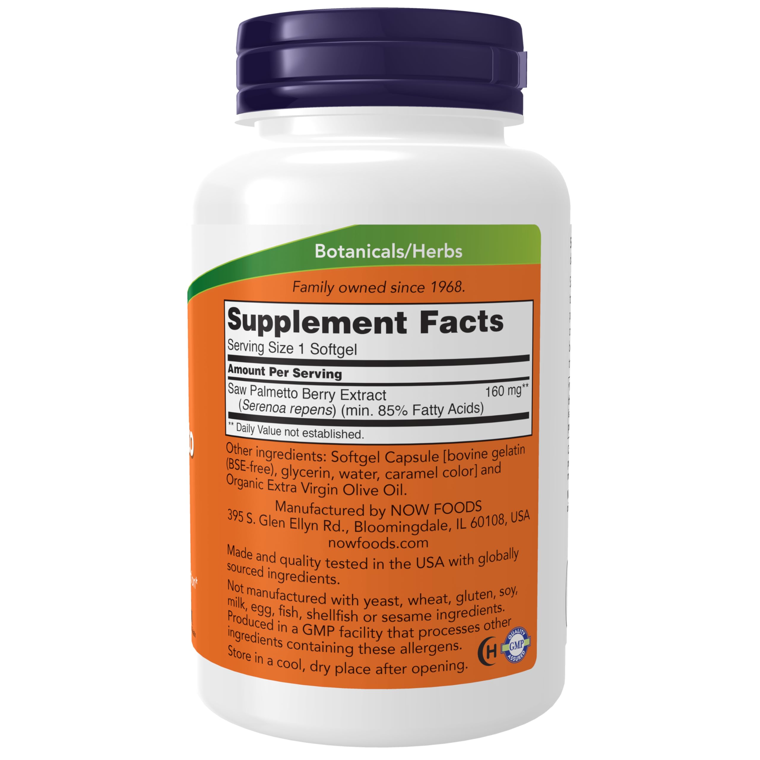 Close-up of Saw Palmetto 160 mg softgels