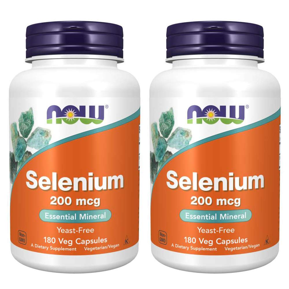 Front view of NOW Foods Selenium 200 mcg VCaps 180-count bottle Pack of 2