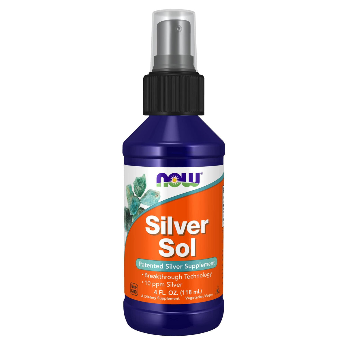 NOW Foods Silver Sol 10 ppm bottle 4 oz - front