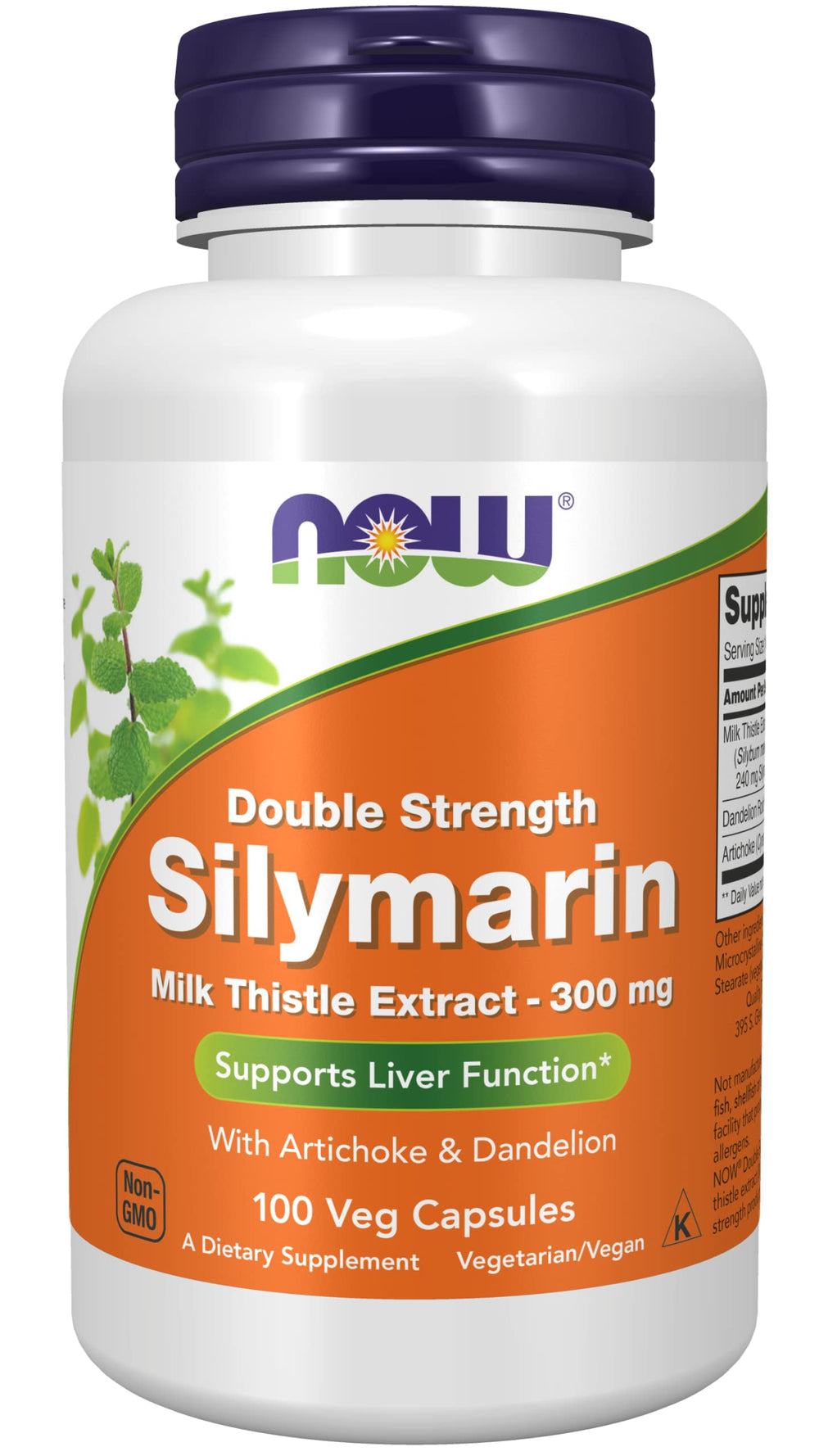 NOW Foods Silymarin 2X 300 mg Milk Thistle 100 VCAPS bottle