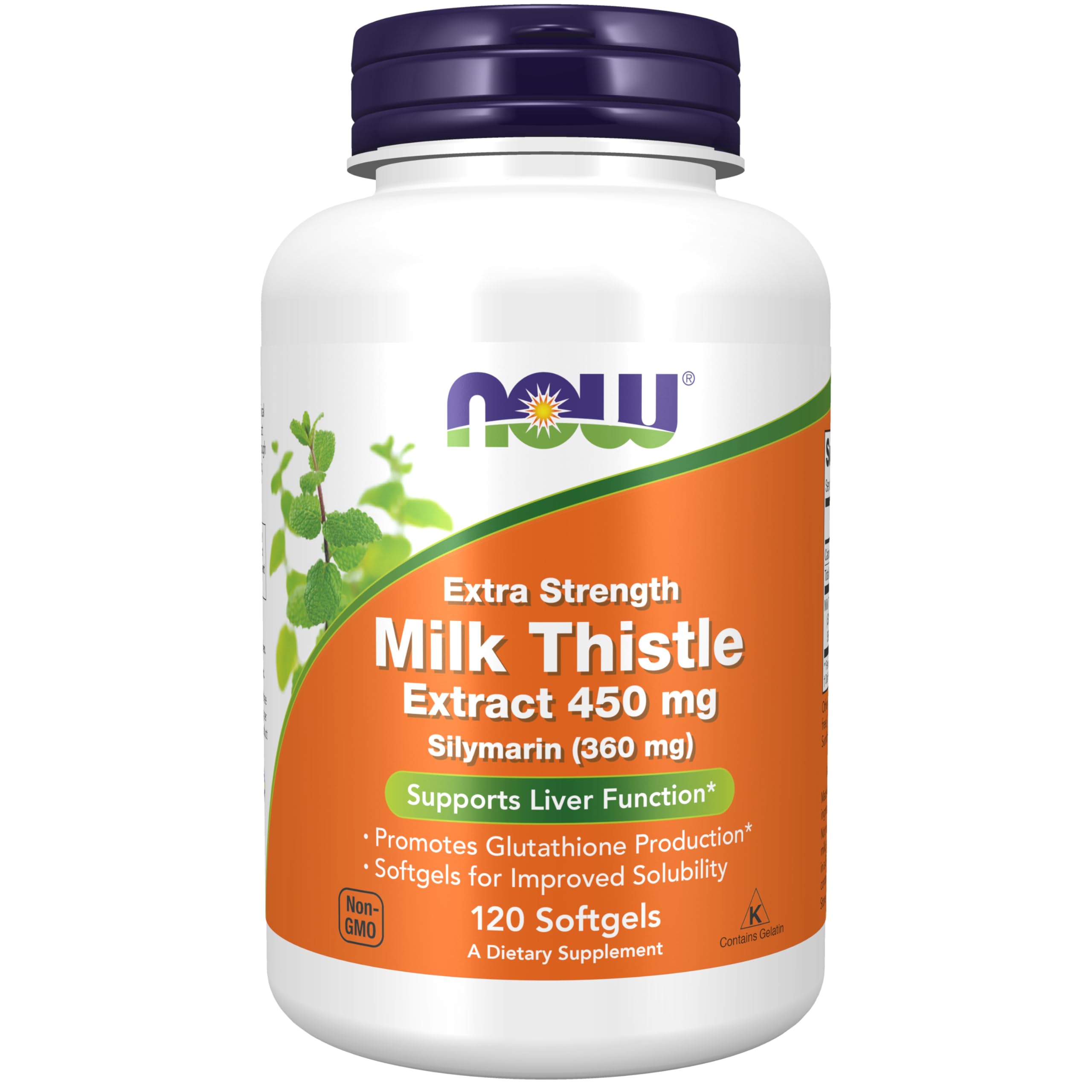 NOW Foods Silymarin Milk Thistle 450 mg softgel bottle 120-count